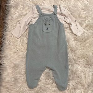 Carter’s Baby Boy Blue Knit Bear Overall Set 6M Long Sleeve Shirt Outfit